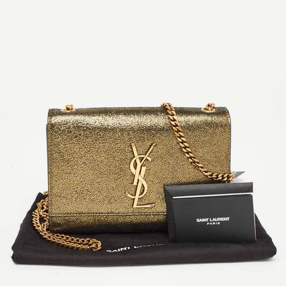 Saint Laurent Gold Crackled Leather New Small Kate Wallet on Chain - Picture 7 of 8